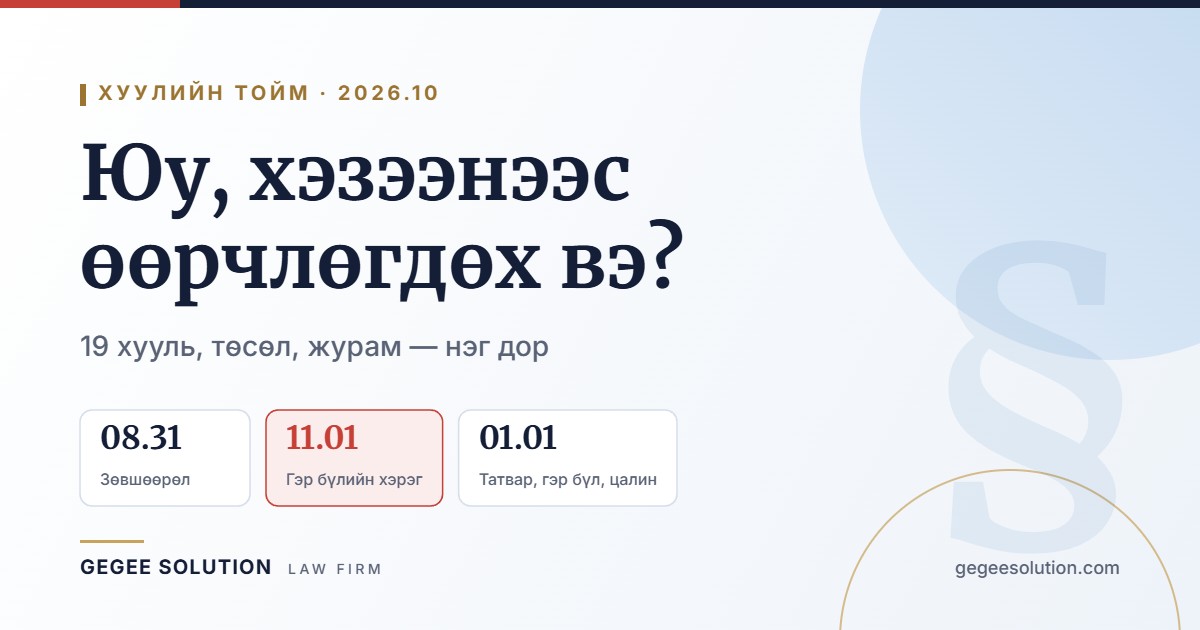 Хуулийн тойм 2026.10: юу, хэзээнээс өөрчлөгдөх вэ?